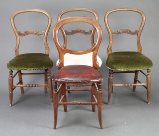 A set of 3 of Victorian rosewood bedroom chairs with carved shaped mid rails and a mahogany bedroom chair 