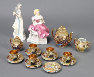 A porcelain figure of Cinderella, a Spanish figure of a standing lady and a Japanese Satsuma coffee service