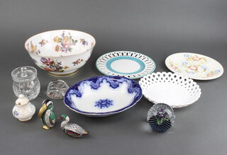 A Caverswall porcelain fruit bowl decorated flowers 26cm and minor decorative china