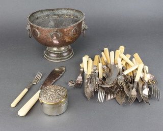 An ex plated punch bowl and minor plated cutlery 