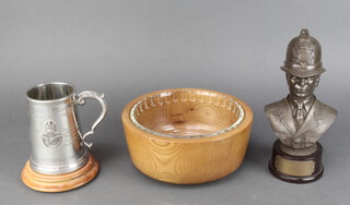 A composition bust of a police officer 20cm and minor items of metalware 