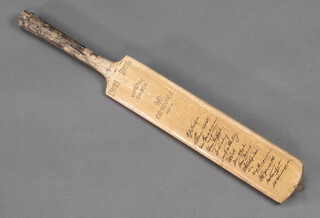 A Gradidge miniature souvenir cricket back with facsimile signatures 43cm x 6cm 