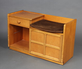 Nathan, a mid-Century teak telephone seat, incorporating a seat flanked by drawer and recess, 57cm h x 91cm w x 37cm d