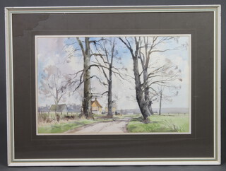 David Green, watercolour "Near Ashwell Herts" rural scene, signed 33cm x 53cm 