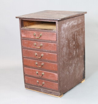 A Victorian pine pedestal "printers" chest fitted a recess above 6 drawers with brass swan neck drop handles, raised on a platform base 89cm h x 61cm w x 62cm d 