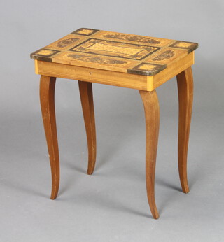 A Sorrento style inlaid mahogany musical sewing box (no key) 43cm h x 37cm w x 27cm d  