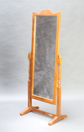 A rectangular plate cheval mirror contained in a hardwood frame 152cm x 42cm x 59cm 