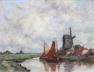 Jacob Henricus Maris, oil on board signed, "On The Maas Holland" 46cm x 60cm 