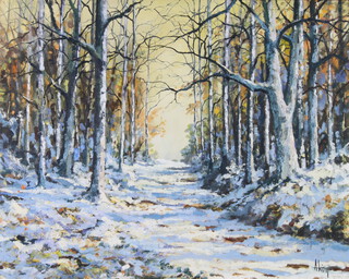Alan King, oil on canvas signed, "Winter Wonderland, Foxdown Devon" 39cm x 49cm 