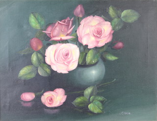 George Leslie Reekie, oil on canvas, still life vase of roses 34cm x 44cm 