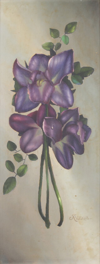 George Leslie Reekie, oil on board, floral study 50cm x 19cm 