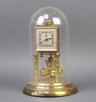 Schatz, a German 400 day clock with square silvered dial, Arabic numerals, contained under a plastic dome (no key) 