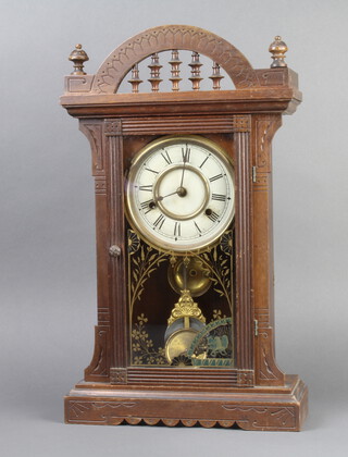 Jerome & Co, an American striking shelf clock with painted dial and Roman numerals, contained in a walnut case complete with pendulum and key