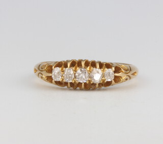 A Victorian 18ct yellow gold 5 stone diamond ring, approx. 0.3ct, 3.4 grams size M
