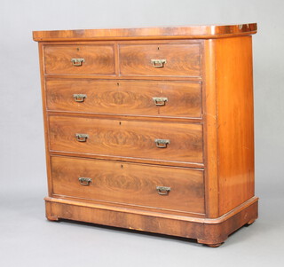 A late Victorian mahogany D shaped chest of 2 short and 3 long drawers with brass swan neck drop handles, raised on a platform base 116cm h x 120cm w x 55cm d 