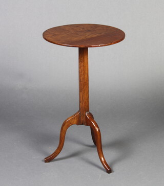 A Victorian circular fruitwood wine table raised on an octagonal column and tripod base 65cm h x 39cm diam. 
