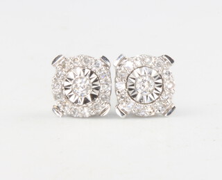 A pair of 9ct white gold diamond ear studs, each set with 15 brilliant cut diamonds, 1 gram, 6mm 