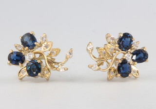 A pair of 14ct yellow gold diamond and sapphire earrings 13mm, 3.5 grams 