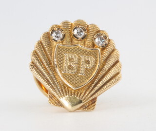 A 9ct yellow gold diamond set BP pin brooch 4.4 grams