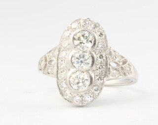 A platinum Edwardian style up finger diamond ring, approx. 1ct, size M 1/2, 4.2grams