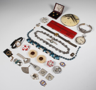 A silver and paste RAF Sweetheart brooch, lady's wristwatch, minor jewellery and compacts 