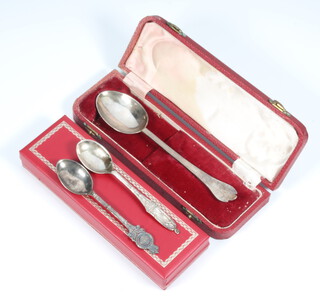 An Elizabethan design silver spoon, Chester 1942, 74 grams together with 2 other silver spoons 