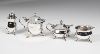 A matched 4 piece silver condiment and spoons, mixed dates, 206 grams 
