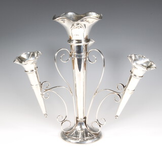 A silver epergne with 4 tapered vases on a round base, Sheffield 1918, 35cm 