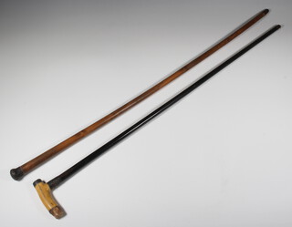 An Edwardian silver topped walking cane together with a walking stick 