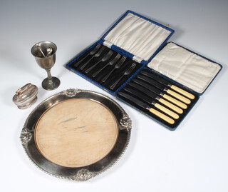 A silver plated mounted bread board, 2 cased sets and minor plated wares etc 
