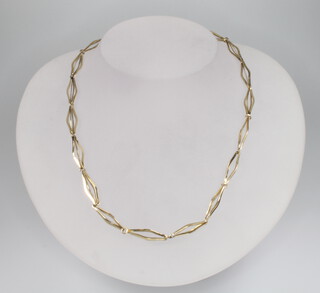 A 9ct yellow gold fancy link necklace, 40cm, 9 grams