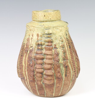 A Bernard Rooke ceramic studio baluster vase with geometric decoration and impressed marks 25cm 