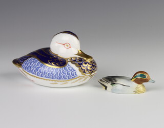 A Royal Crown Derby Imari paperweight in the form of a duck with silver stopper 10cm and a Beswick figure of a Teal 7cm 
