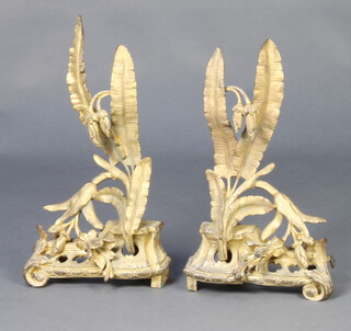 A pair of 19th Century French gilt metal fire dogs with floral decoration 46cm h x 26cm w x 8cm d 