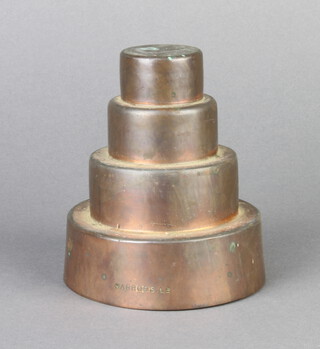 Harrods Ltd, a 20th Century cylindrical copper 4 tier tapered jelly/ice cream mould 11cm x 9cm  
