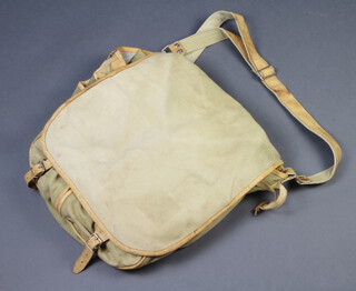 A canvas and leather fishing bag 43cm x 45cm 