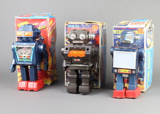 3 Japanese robots circa 1976-1979 to include A Junior Toy Dynamic Fighter, a Horikawa Video Robot (type 1) and Horikawa New Astronaut (version 1).