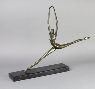 A 20th Century bronze figure of a leaping female 46cm h x 65cm w raised on a black marble base 