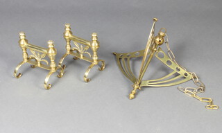 A 19th Century pierced gilt metal light fitting 39cm h x 39cm w together with 2 19th Century brass fire dogs 20cm h x 17cm x 13cm 