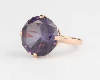 A 14ct rose gold amethyst dress ring, 4.8 grams, size N 