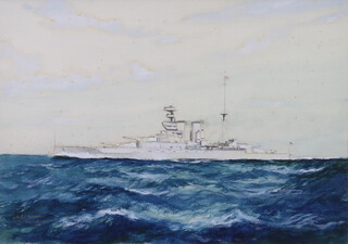 William Minshall Birchall 1929, (1884-1941) watercolour and wash signed, "HMS Barham" 26cm x 37cm, label on verso HMS Barham flying the flag of Vice Admiral John D Kelly commanding first battle squadron Mediterranean 1927-1928 
