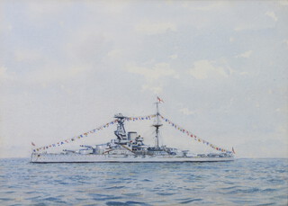 Early 20th Century watercolour unsigned "HMS Ramillies" 23cm x 32cm 