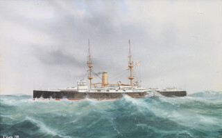 Gaetano D'esposito 1900 (1858-1911), gouache signed, study of a battle cruiser 23cm x 37cm 