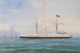 Gaetano D'esposito 1893 (1858-1911), gouache signed, "HMS Colossus, in the Bay of Naples" 28cm x 44cm 