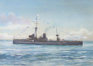 An Edwardian watercolour unsigned, study of Dreadnought 1907, dressed all over 28.5cm x 40cm 