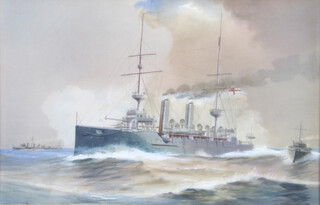 Early 20th Century gouache, maritime study "HMS Eclipse" 18cm x 28.5cm 