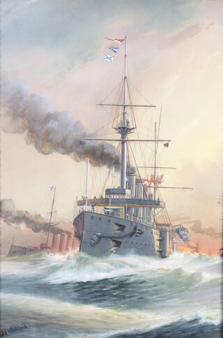 Harold Whitehead watercolour signed, "HMS Drake" 65cm x 43cm 