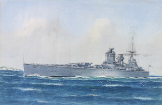 C James, watercolour unsigned, study of a battleship 24.5cm x 36.5cm 