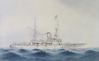 William Mackenzie Thomson (1870-1892), watercolour signed, study of a battle cruise ship 30cm x 48cm 