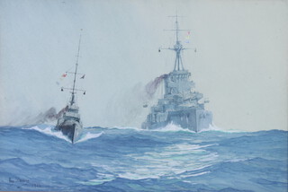 Guy Standing 1916, watercolour, study of a destroyer 17cm x 26cm 